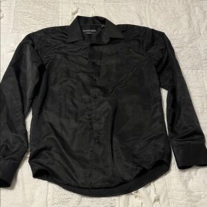 Geoffrey Beene Silky Black Button-Up Shirt, slim fit, size small